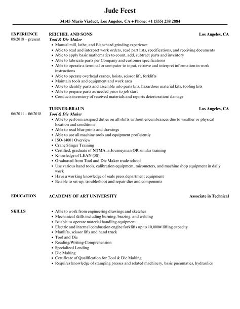 Tool & Die Maker Resume Samples | Velvet Jobs