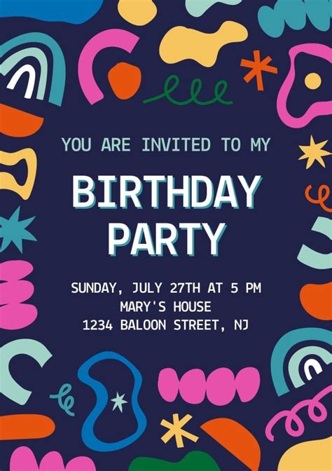 Personalize online this Abstract Colorful Birthday Party Invitation ...