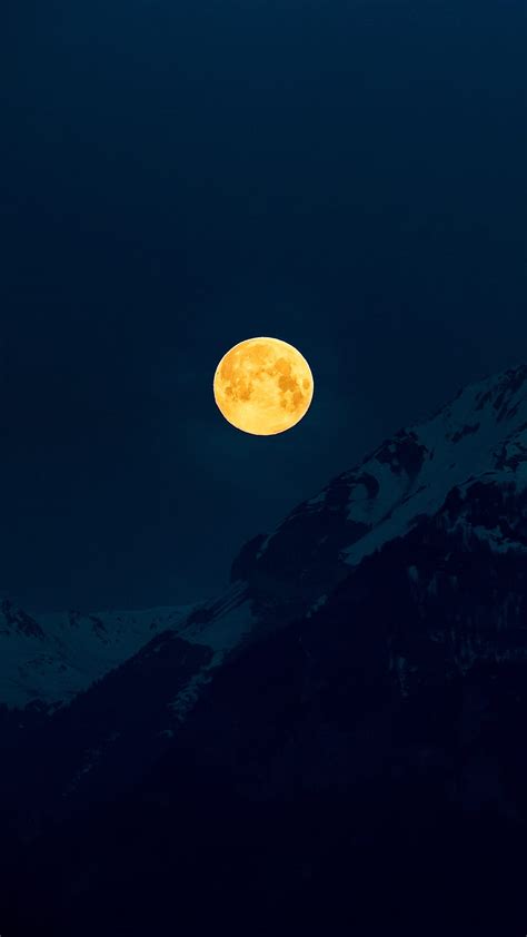 Yellow Moon at dark Night, moonlight, full moon, mountains, yellow moon ...