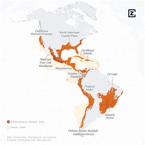 Map : A map showing biodiversity hotspots in the Americas [OG ...