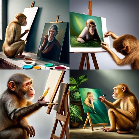 a monkey as an artist painting in oil painting - AI Generated Artwork ...