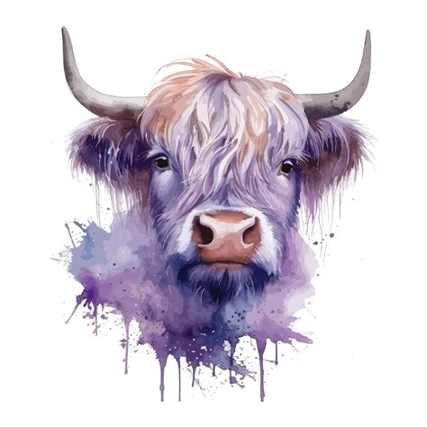 watercolour cute highland cow violet . 23743564 PNG