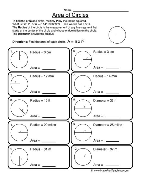 Area of Circles Worksheet - Have Fun Teaching