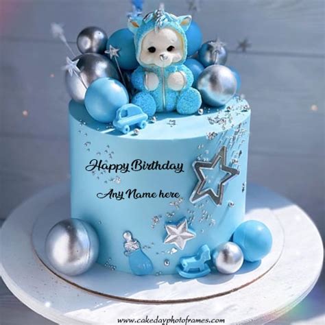 Happy Birthday Sky Blue cake with name editor | cakedayphotoframes