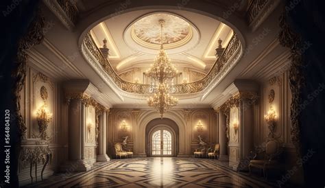 A realistic fantasy interior of the palace. golden palace. castle ...