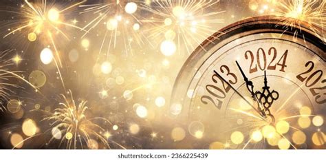 2024 New Year Clock Golden Fireworks库存照片2366225439 | Shutterstock