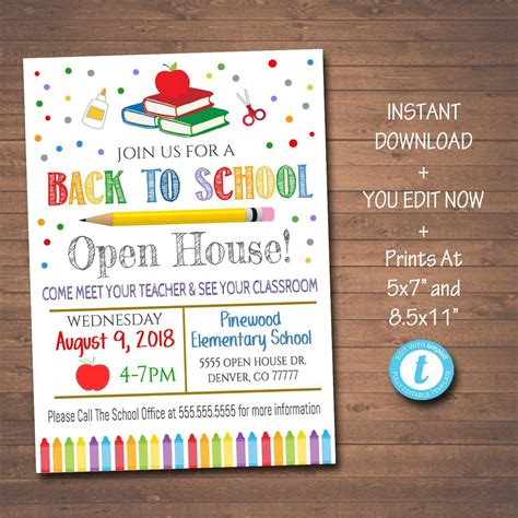 SCHOOL OPEN HOUSE EVENT FLYERThis printable 'school open house' flyer ...