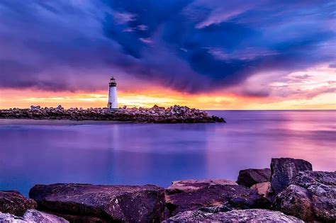 santa cruz, lighthouse, california, light, sea, ocean, bay, water, sky ...