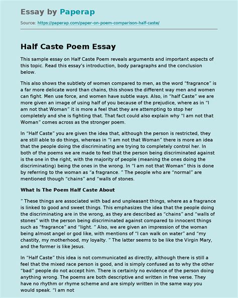 What Is The Poem Half Caste About Free Essay Example