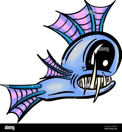 Colour Cartoon Anglerfish Fish Outline Illustration Vector Stock Vector ...