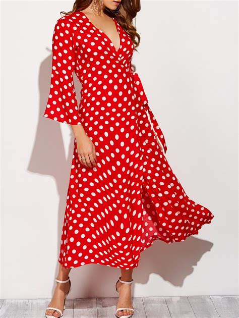 Christmas Polka Dot Maxi Wrap Dress, RED/WHITE, XL in Maxi Dresses ...