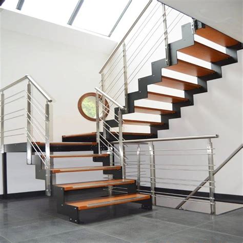 Stainless Steel Staircase with Solid Wood Steps Cable Railing for ...