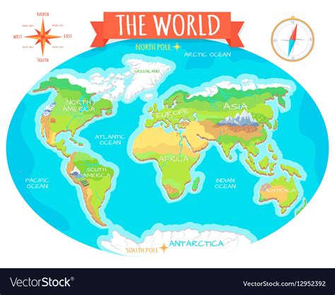 Continents oceans on map of world our planet Vector Image