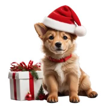 Cheerful Golden Retriever Puppy In Santa Hat Adorable Sitting Pose ...