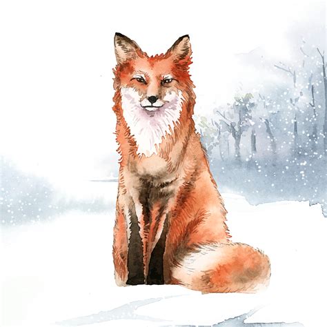 Hand-drawn fox in the snow watercolor style - Download Free Vectors ...