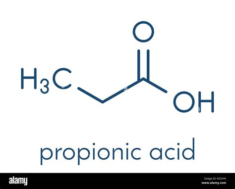 Propionic acid (propanoic acid) molecule. Used as preservative in food ...