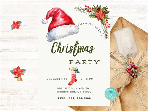 Red Santa Hat Christmas Party Invitation, Festive Holiday Party ...