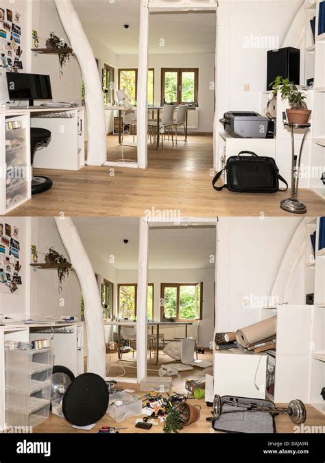 Germany, North Rhine Westphalia, Interior of house before and after ...