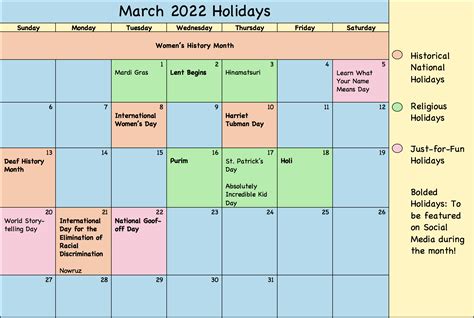 March Holiday Calendar - Misshumblebee's Blog