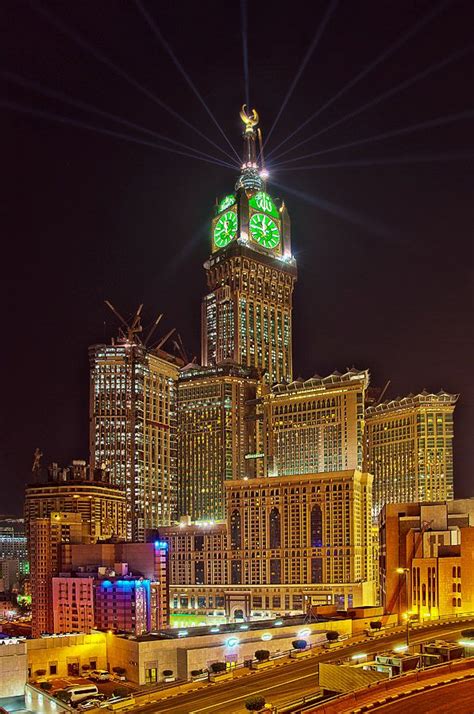 Makkah Royal Clock Tower at Mecca, Saudi Arabia - by night ...