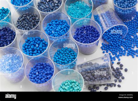 different blue plastic resin granulates for injection moulding process ...