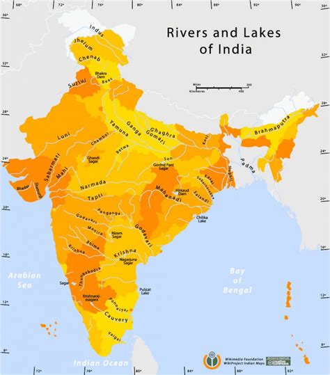 Rivers and lakes India map - Maps of India