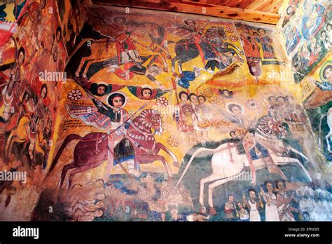 Abraha we Atsbeha rock church fresco, Abraha Atsbeha village, Tigray ...