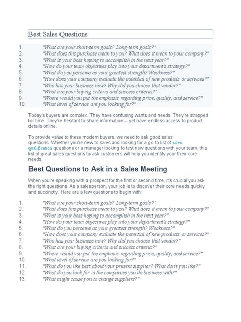 Best Sales Questions To Ask | PDF | Sales | Communication