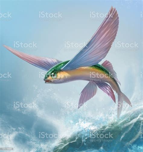 Flying Fish Yellow Green Jumping And Flying Stock Illustration ...