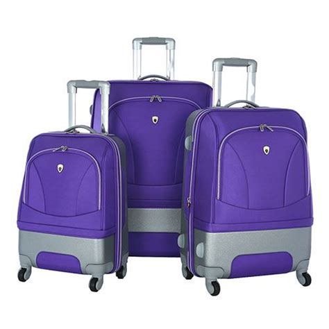 Set of 3 Deep Purple Suitcases with White Piping Accent | Purple ...