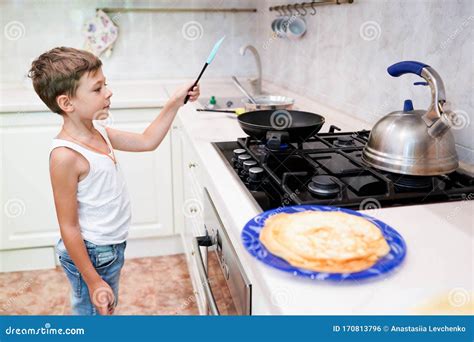 Little Boy Cooking in the Kitchen Stock Photo - Image of cheerful ...