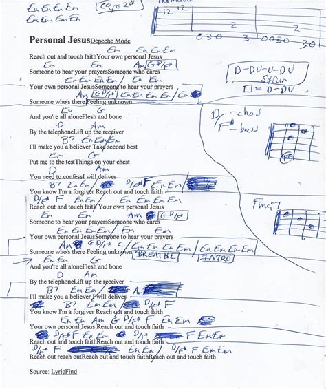 Personal Jesus (Depeche Mode) Guitar Chord Chart - Capo 2nd Fret ...