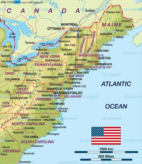 Map of East Coast USA (Region in United States) | Welt-Atlas.de