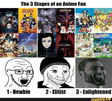 The 3 Stages of an Anime Fan 1-Newhie 2-Elitist 3-Enlightened - iFunny