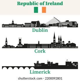 Republic Ireland Cities Skylines Silhouettes Vector Stock Vector ...