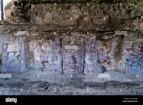 Stucco mask of the mayan Sun God, Kinich Ahau, in the temple of the ...