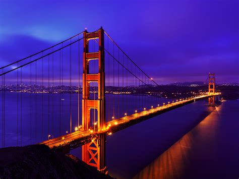 Golden Gate Bridge Blue Night Suspension Bridge In San Francisco ...