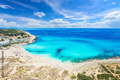 Aerial view of Cala Mesquida beach in Mallorca Islands, Spain Stock ...