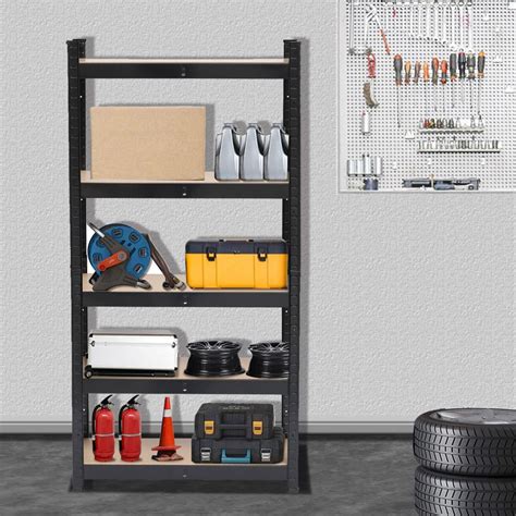 Heavy duty black metal garage shelving unit shed storage shelves ...