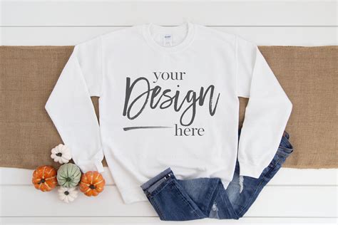 Gildan 18000 Sweatshirt Mockup | WHITE – Mod Mockups Studio