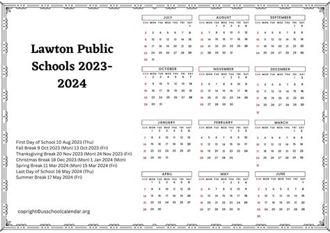 Lawton Public Schools Calendar with Holidays 2023-2024