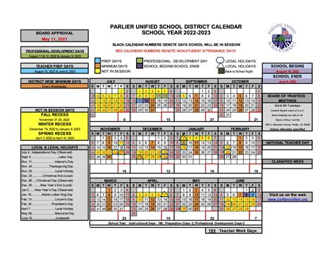 PUSD School Year Calendar – Calendar – Parlier Unified School District