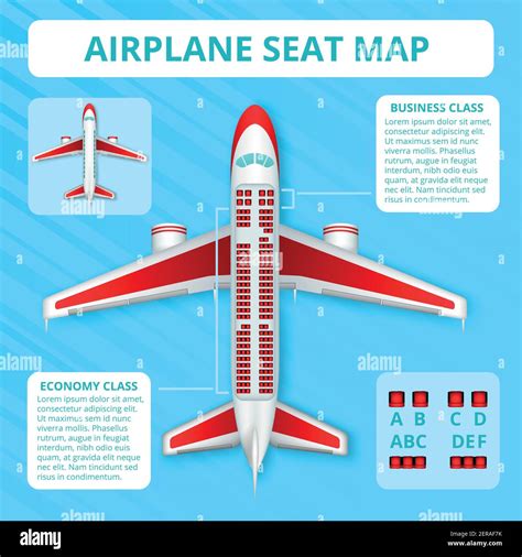 Passenger airplane seat map realistic top view layout blue background ...