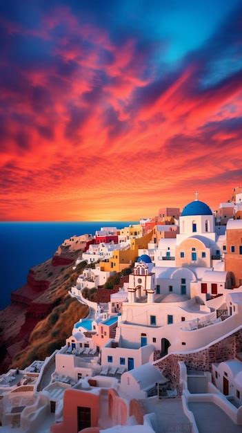 Premium AI Image | sunset over the village of oia generative ai