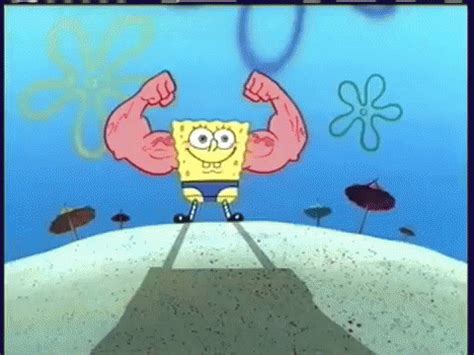 Sponge Bob Square Pants Work Out Muscles Flex Nickelodeon | GIF | PrimoGIF