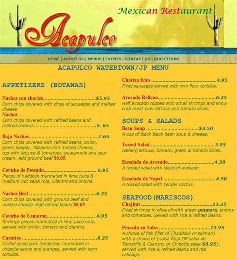 Acapulco Restaurant a Boston: Foto del Menu con Prezzi - Urbanspoon/Zomato