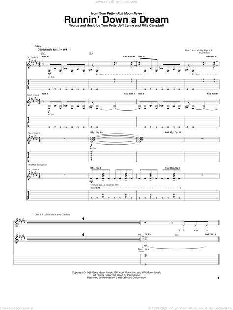 Runnin' Down A Dream sheet music for guitar (tablature) (PDF)