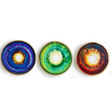 red green blue Abstract Set of 3 round paintings modern art A421 ...