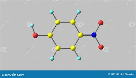 4-Nitrophenol Molecular Structure Isolated on Grey Stock Illustration ...