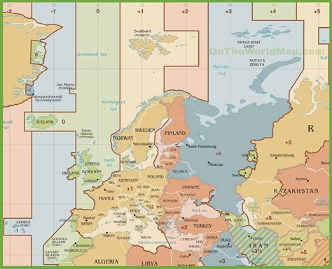 Europe time zones map